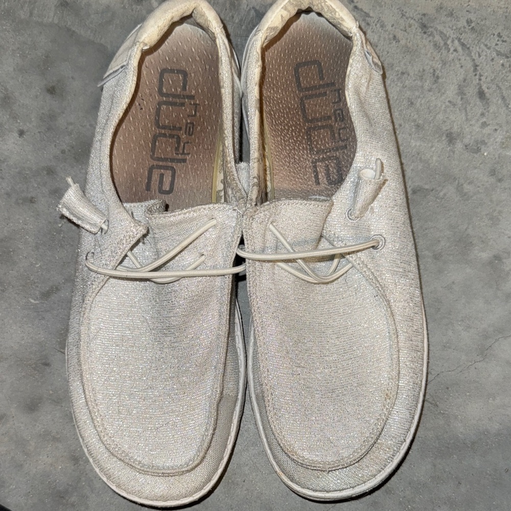 Hey Dude Glittery Silver Loafers